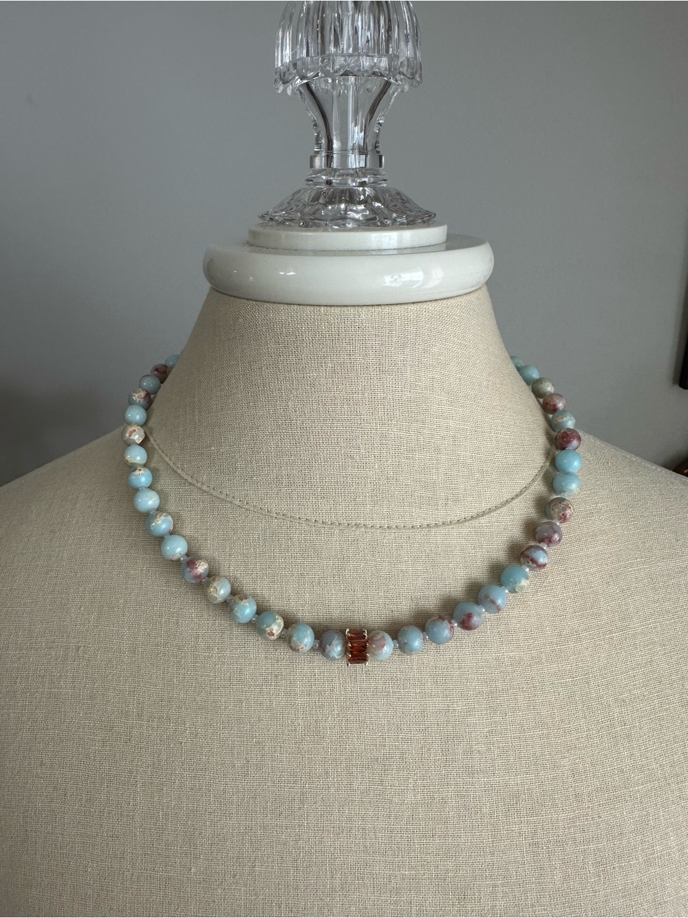 Handmade Jasper Beaded Necklace with Baguette Pendant - Picture 2 of 4